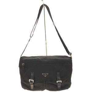 Prada black nylon messenger bag with leather